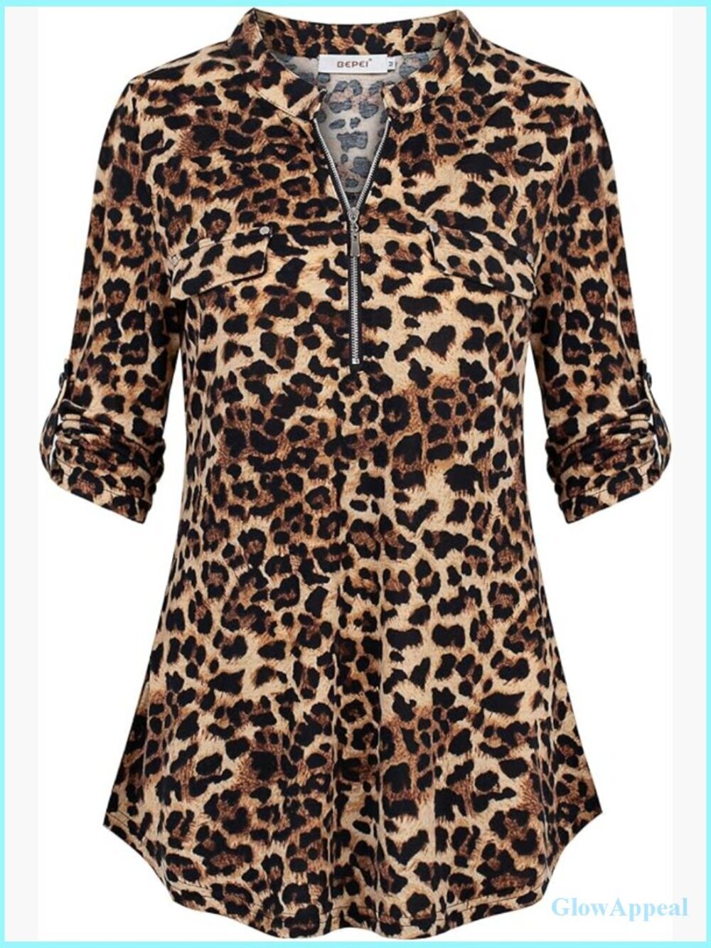 3/4 Sleeve Zip Up V Neck Blouse Tunic Top Work Casual Office Shirt